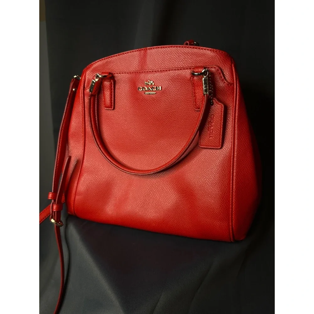 Coach Red Crossgrain Leather Satchel Crossbody Bag Gold Hardware F34607